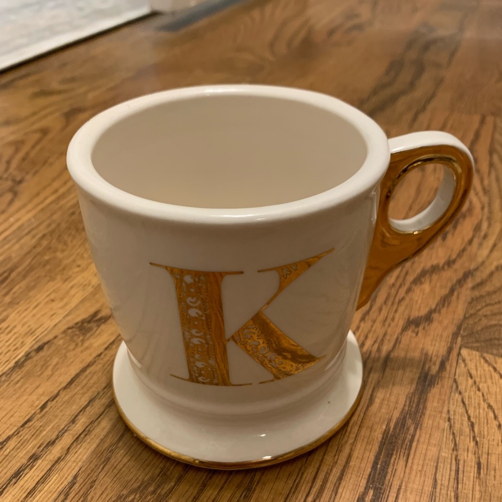 Anthro “K” initial mug